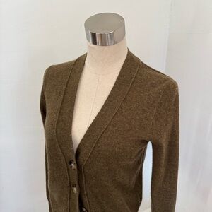 Khaki Green Button-Up Cashmere Cardigan